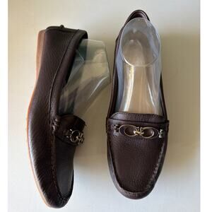 COACH Women's Fortunata Buckle Flat Loafer 9.5M Brown Suede Leather